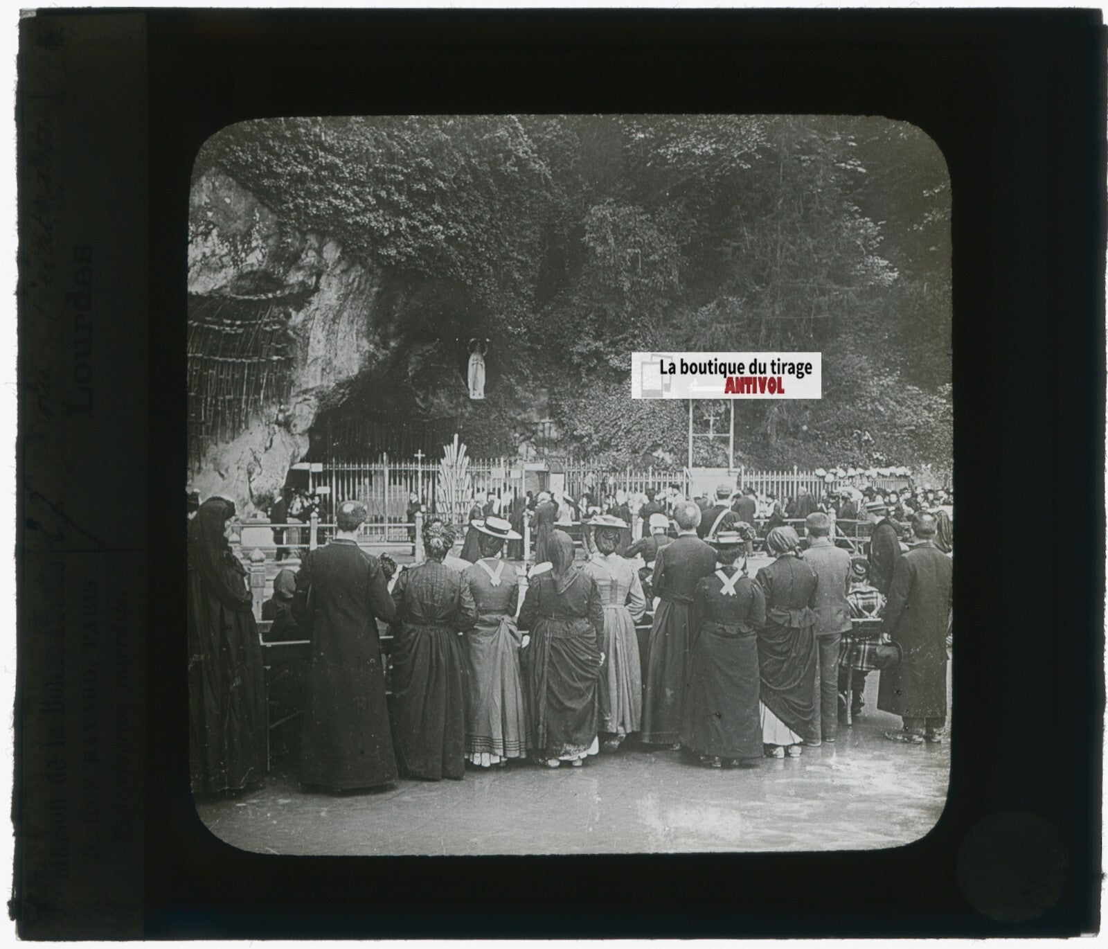 Grotte Massabielle Lourdes, photo plaque verre, noir & blanc, positif 8,5x10 cm