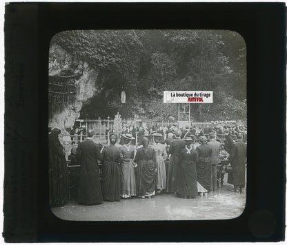 Grotte Massabielle Lourdes, photo plaque verre, noir & blanc, positif 8,5x10 cm