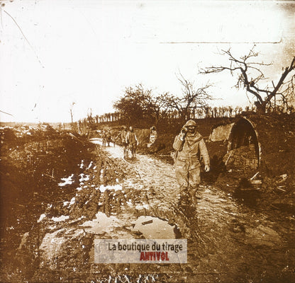Belgique, soldats, guerre WW1, plaque verre photo ancienne stéréo 6x13 cm