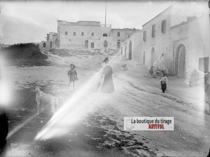 Saïda Manoubia, Tunisie, plaque verre photo ancienne, négatif 9x12 cm