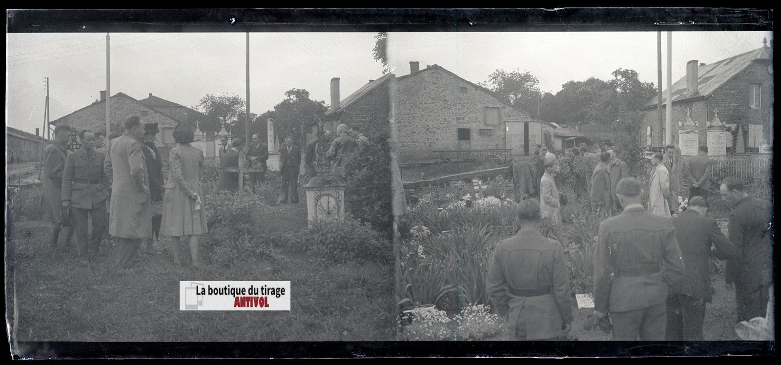 Cimetière, France, plaque verre, photo ancienne, négatif N&B 6x13 cm