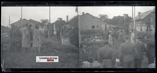Cimetière, France, plaque verre, photo ancienne, négatif N&B 6x13 cm