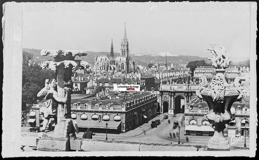 Plaque verre photo vintage, négatif noir & blanc 9x14 cm, place Stanislas Nancy