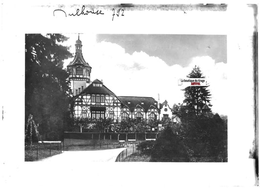 Plaque verre photo positif noir & blanc 13x18 cm, auberge du Zoo de Mulhouse