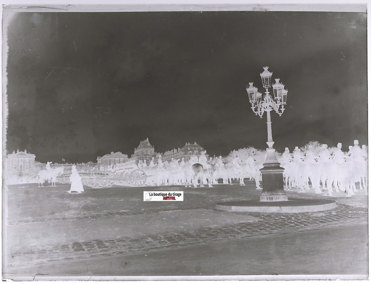 Défilé militaire, Versailles, Plaque verre photo, négatif noir & blanc 9x12 cm