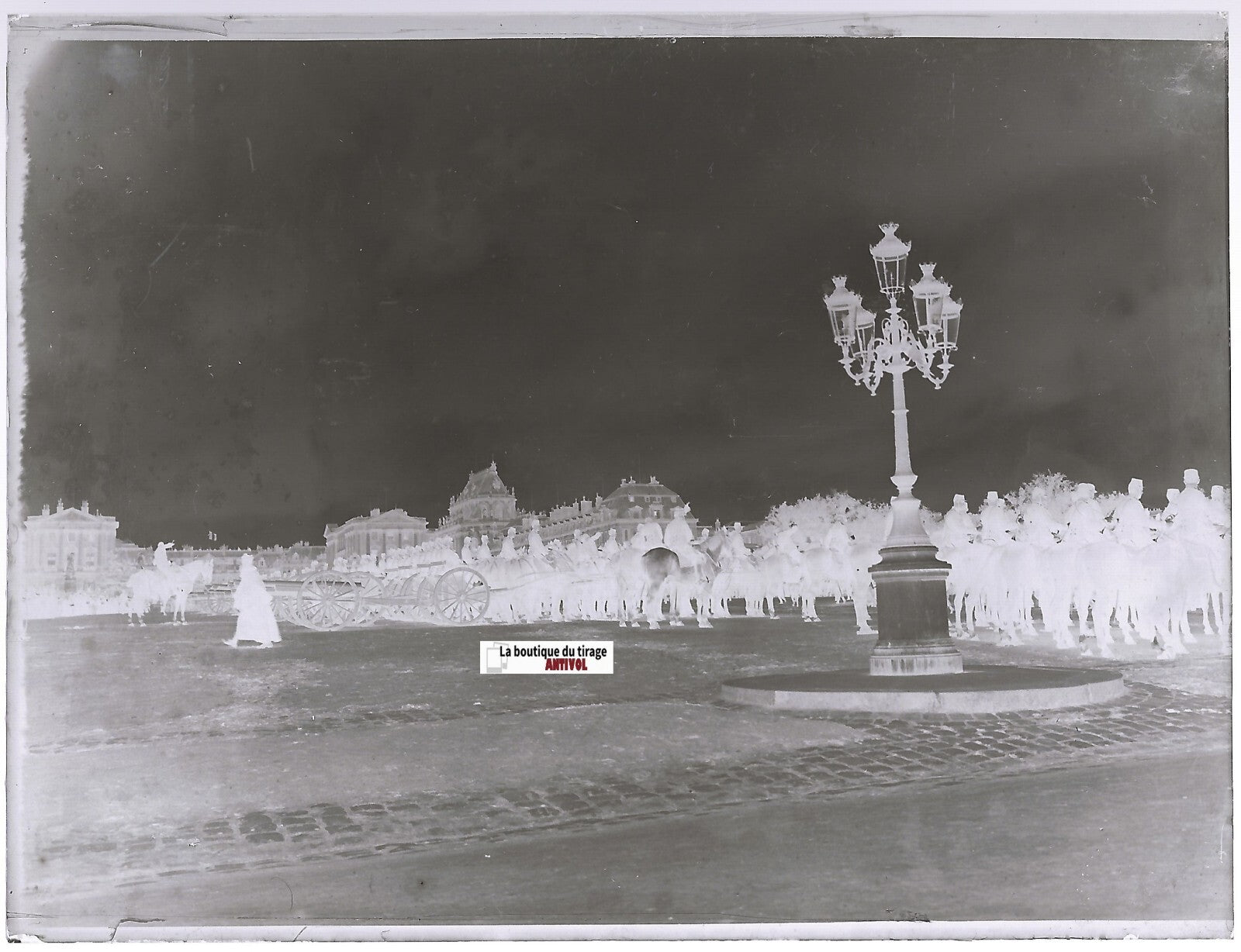 Défilé militaire, Versailles, Plaque verre photo, négatif noir & blanc 9x12 cm