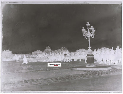 Défilé militaire, Versailles, Plaque verre photo, négatif noir & blanc 9x12 cm