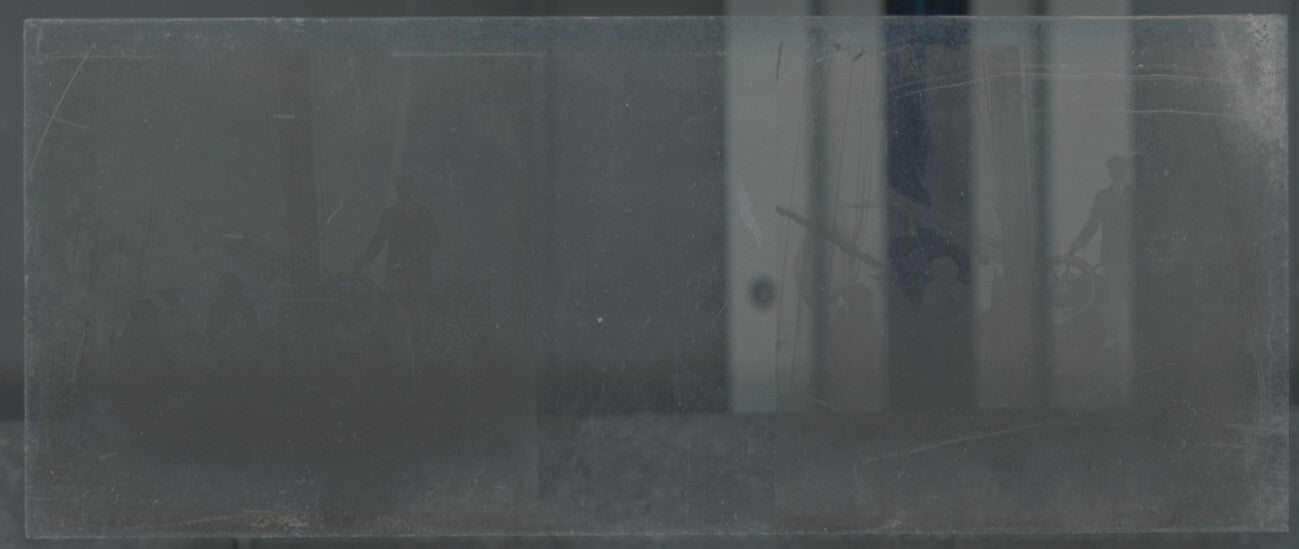 Voyage en bateau, Plaque verre stéréoscopie, positif noir & blanc 4,5x10,7 cm