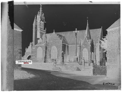 Église Saint-Ouen des Iffs, Plaque verre photo, négatif noir & blanc 9x12 cm