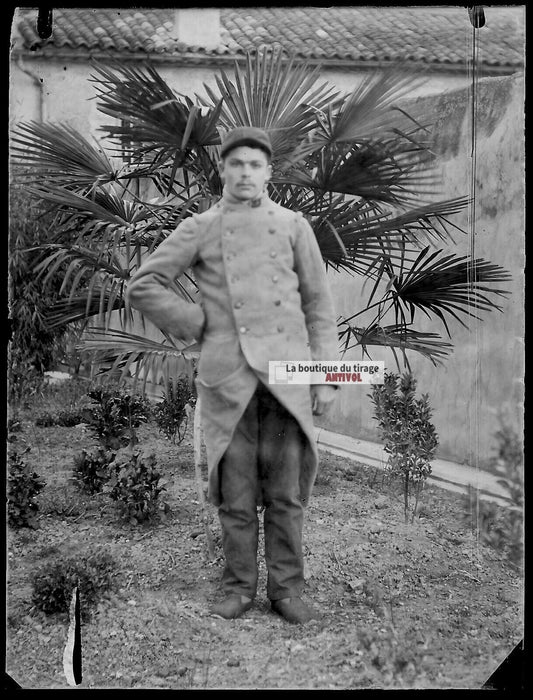 Plaque verre photo ancienne négatif noir et blanc 9x12 cm soldat France vintage 