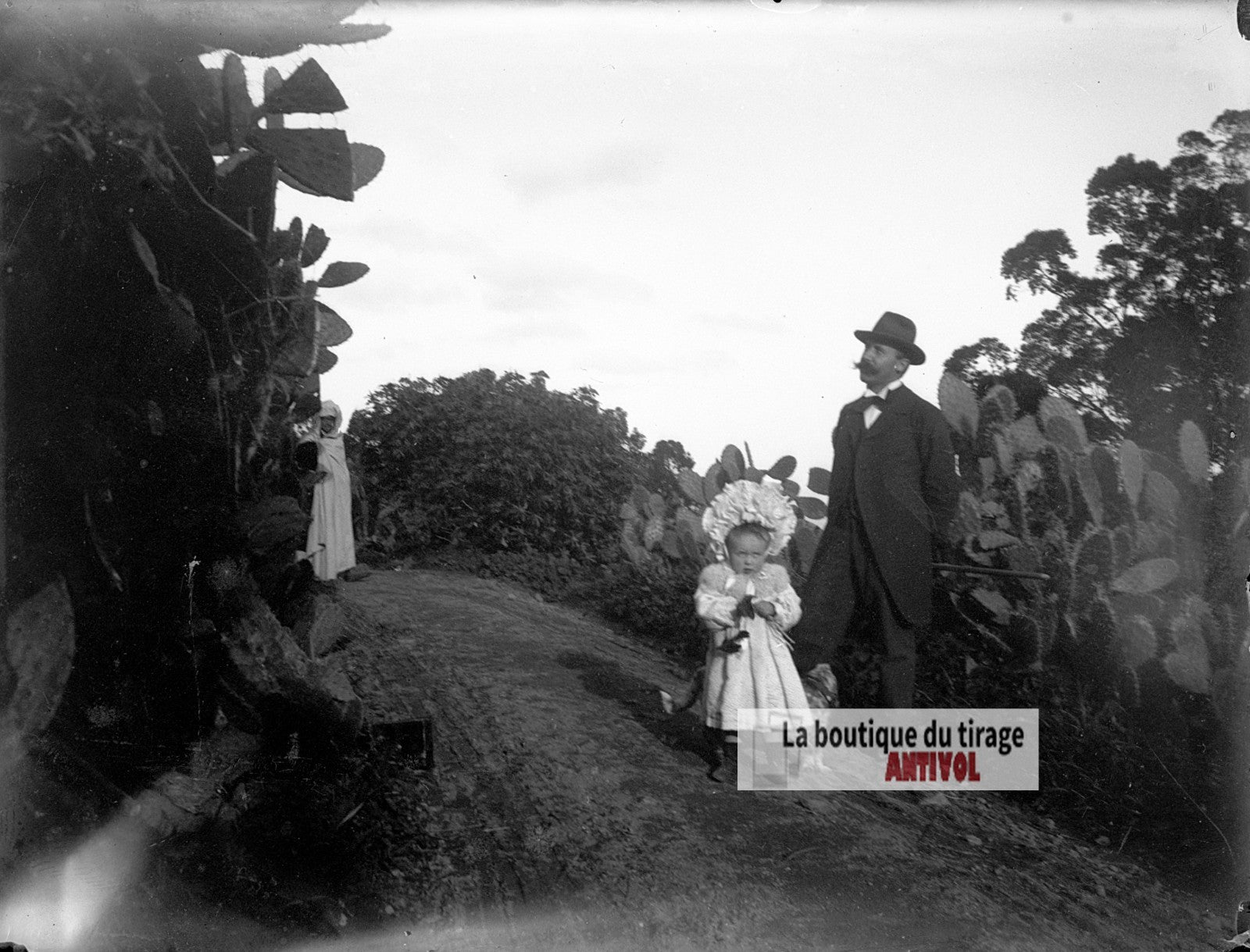 Promenade familiale, Afrique, plaque verre photo ancienne, négatif 9x12 cm