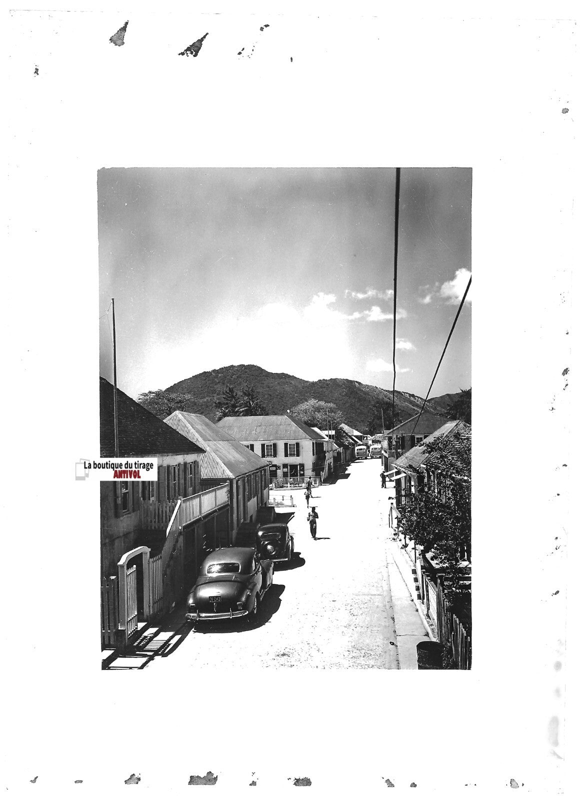 Plaque verre photo ancienne positif noir & blanc 13x18 cm Marigot Saint-Martin