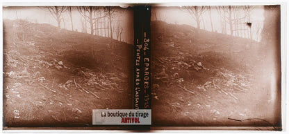 Éparges 1915, assaut, guerre WW1, plaque verre photo ancienne stéréo 6x13 cm