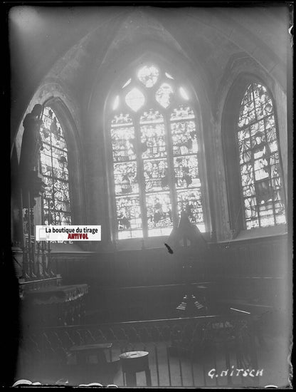 Église Saint-Ouen des Iffs, Plaque verre photo, négatif noir & blanc 9x12 cm