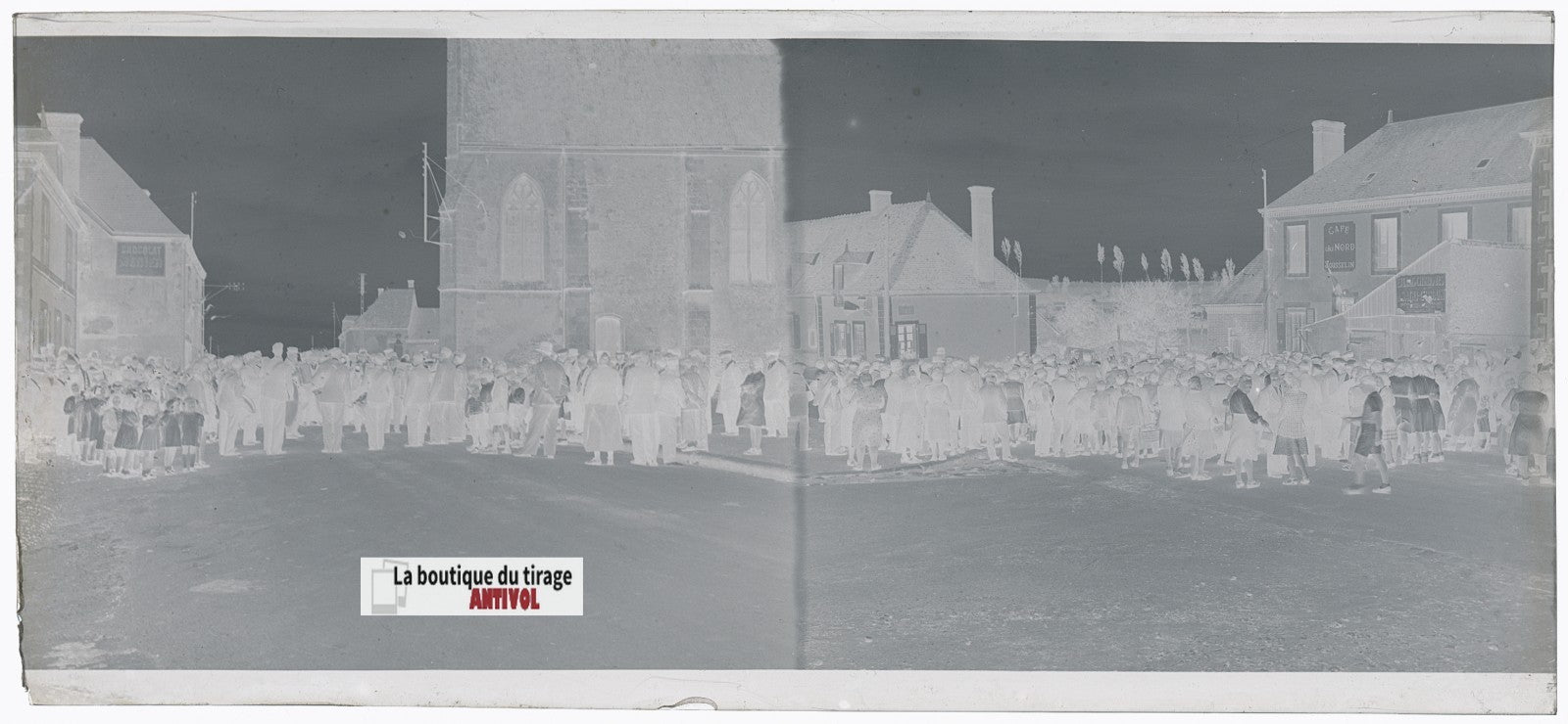 Fête de village, France, plaque verre, photo ancienne, négatif N&B 6x13 cm