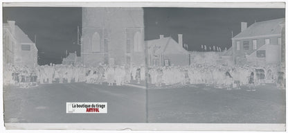 Fête de village, France, plaque verre, photo ancienne, négatif N&B 6x13 cm