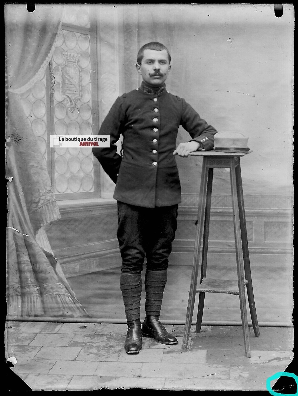 Plaque verre photo ancienne négatif noir et blanc 9x12 cm soldat France vintage 