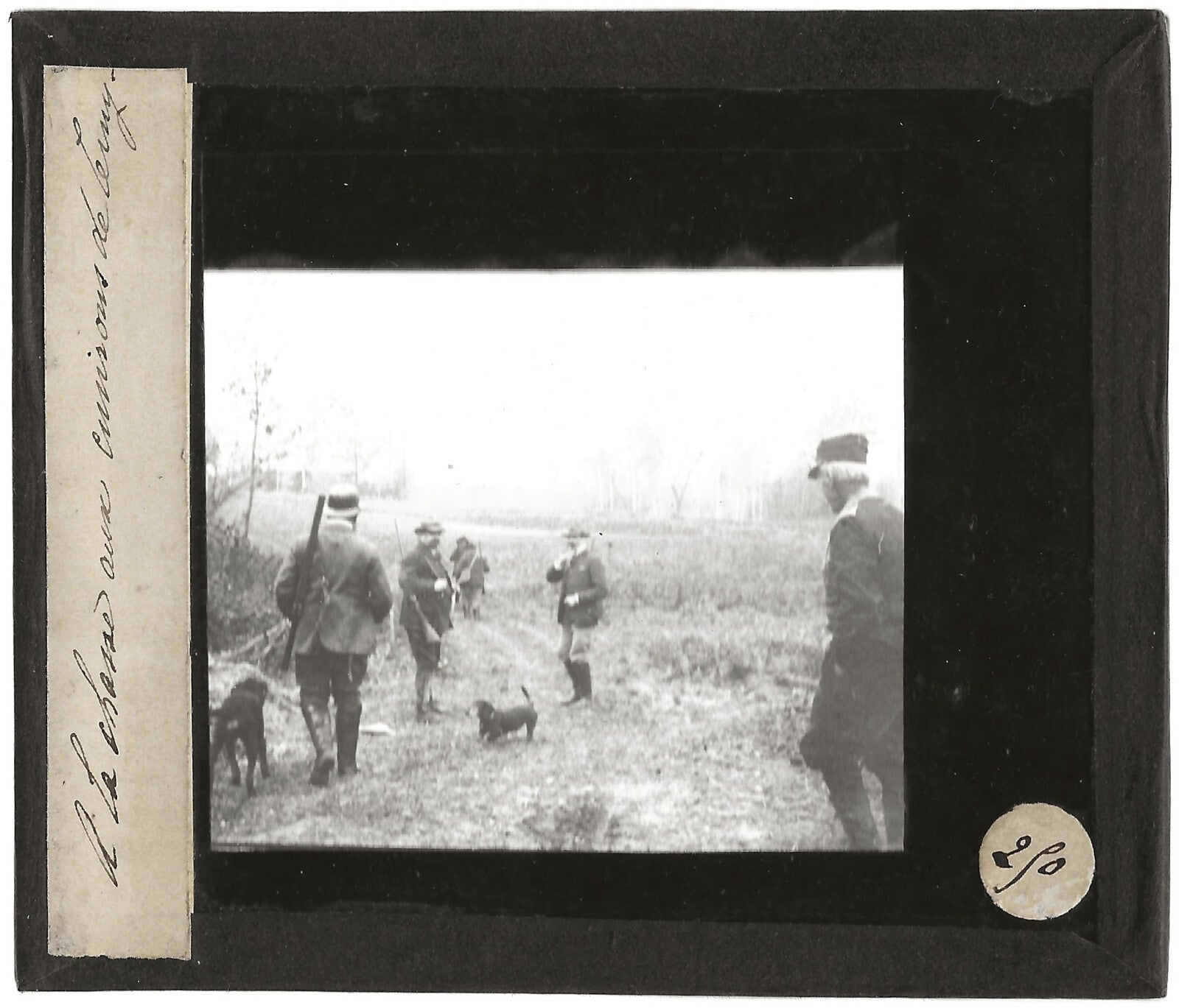 Chasse, Cerny-lès-Bucy, photo ancienne plaque de verre, positif 8,5x10 cm