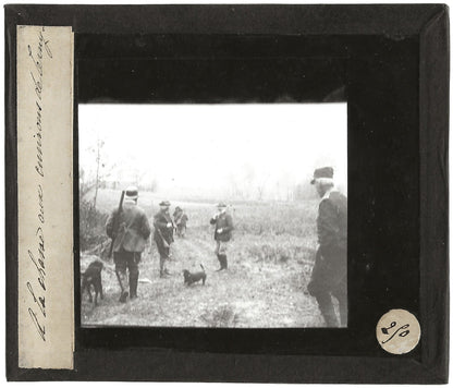 Chasse, Cerny-lès-Bucy, photo ancienne plaque de verre, positif 8,5x10 cm