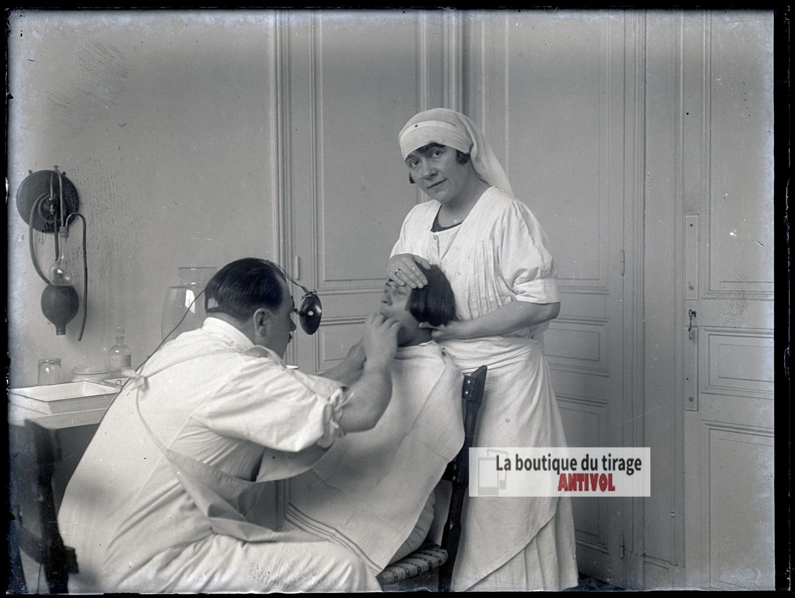 Cabinet médical ou dentaire, plaque verre photo ancienne, négatif 9x12 cm