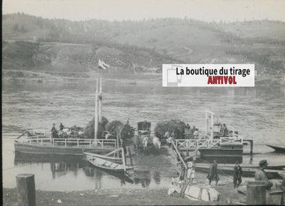 Bateau, Sretensk, Russie, photo plaque verre, noir & blanc, positif 8,5x10 cm