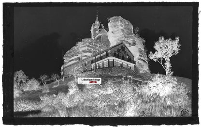 Plaque verre photo, négatif noir & blanc 9x14 cm, Dabo, Chapelle et hôtel