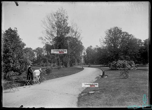 Plaque verre photo ancienne négatif noir et blanc 13x18cm Nancy parc jardin