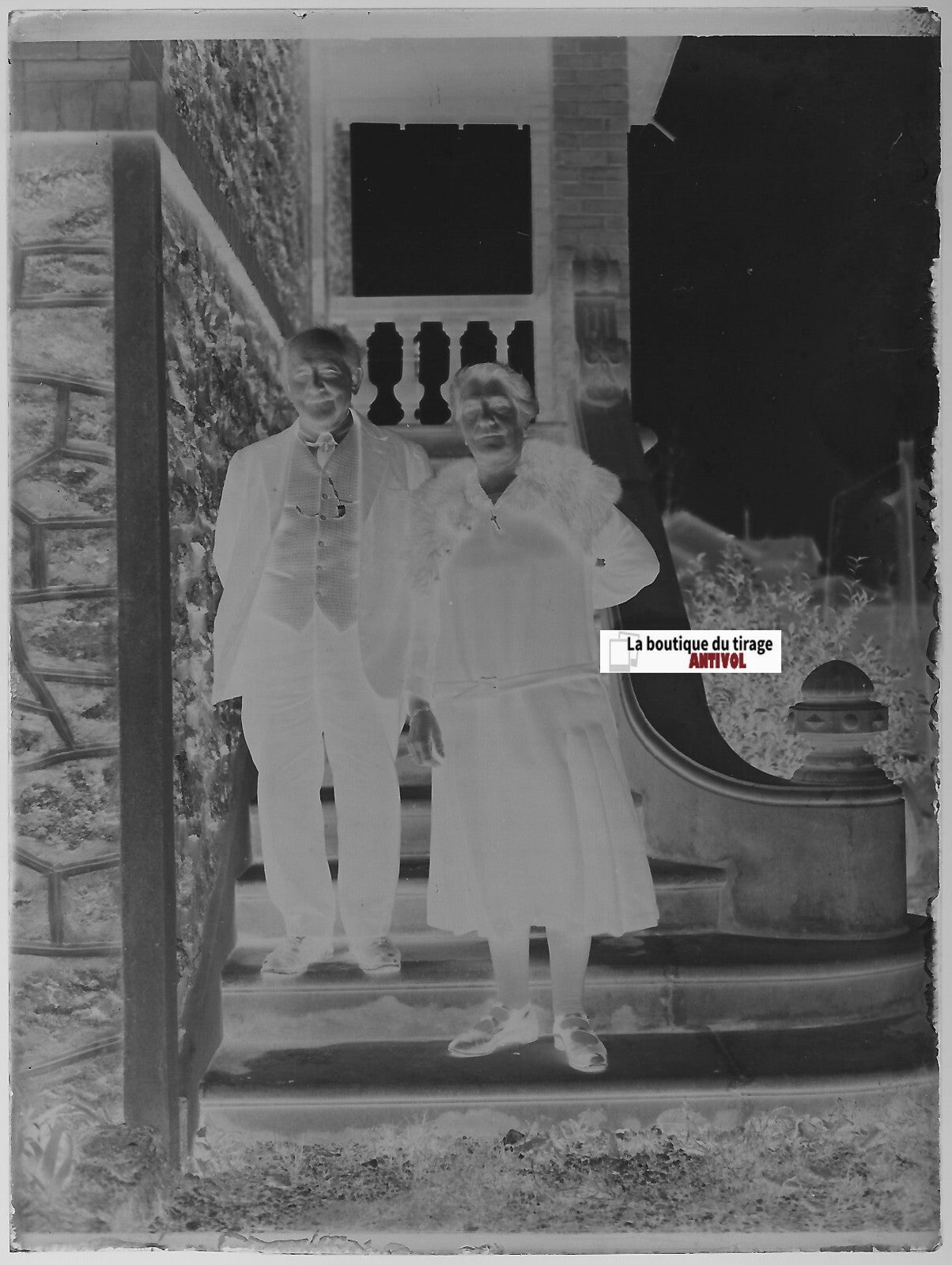 Couple, amour, Plaque verre photo ancienne, négatif noir & blanc 9x12 cm