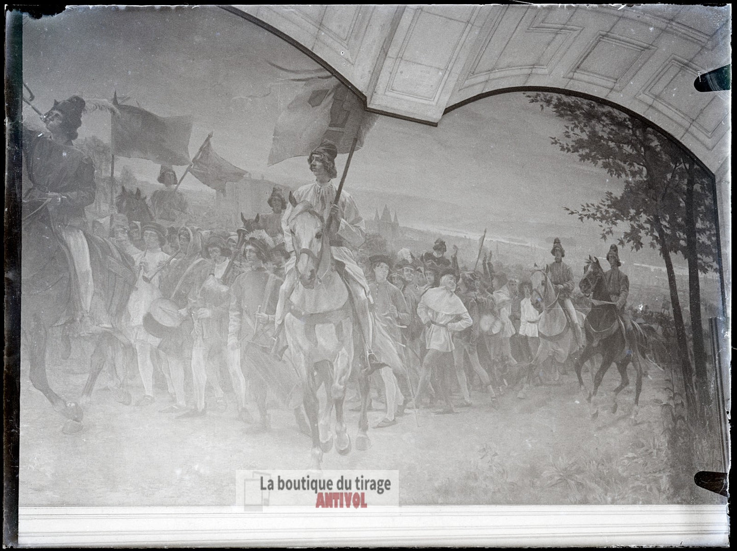 Fresque de la Sorbonne, Paris, plaque verre, photo ancienne, négatif 9x12 cm