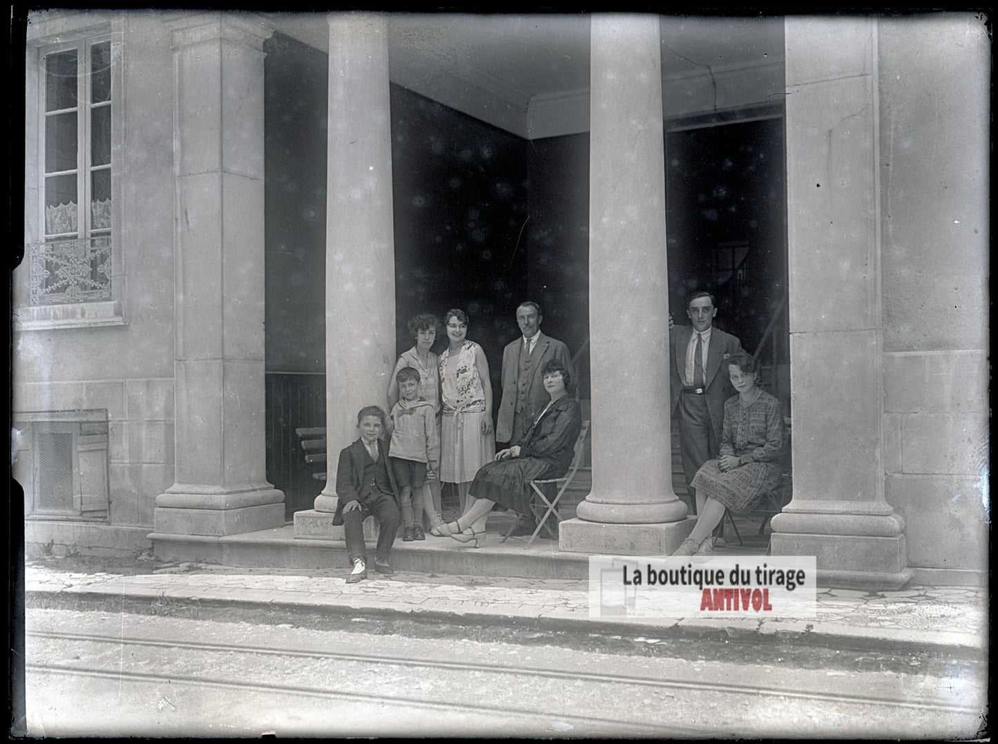 Portrait de famille, personnages, plaque verre photo ancienne, négatif 9x12 cm