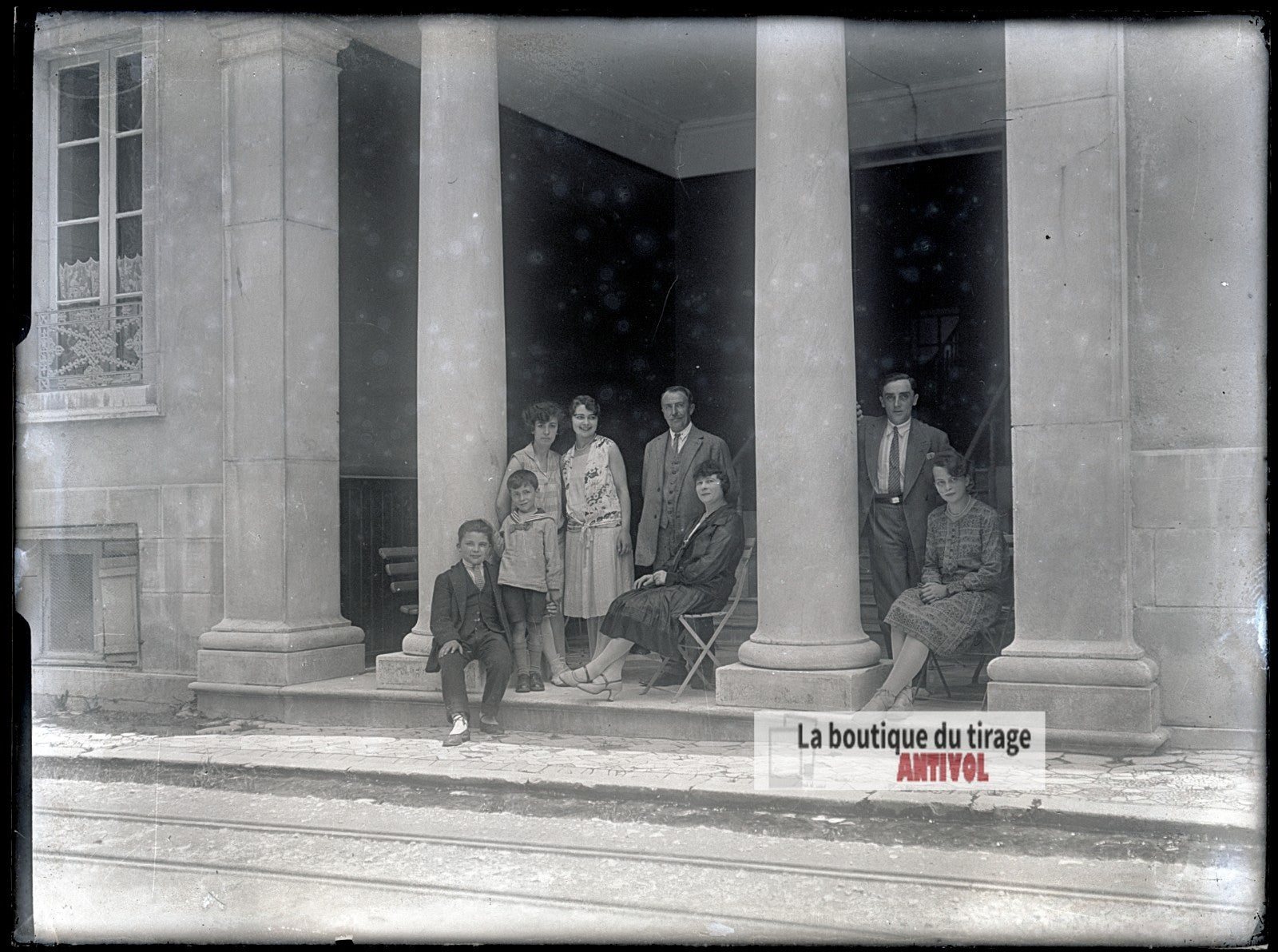 Portrait de famille, personnages, plaque verre photo ancienne, négatif 9x12 cm