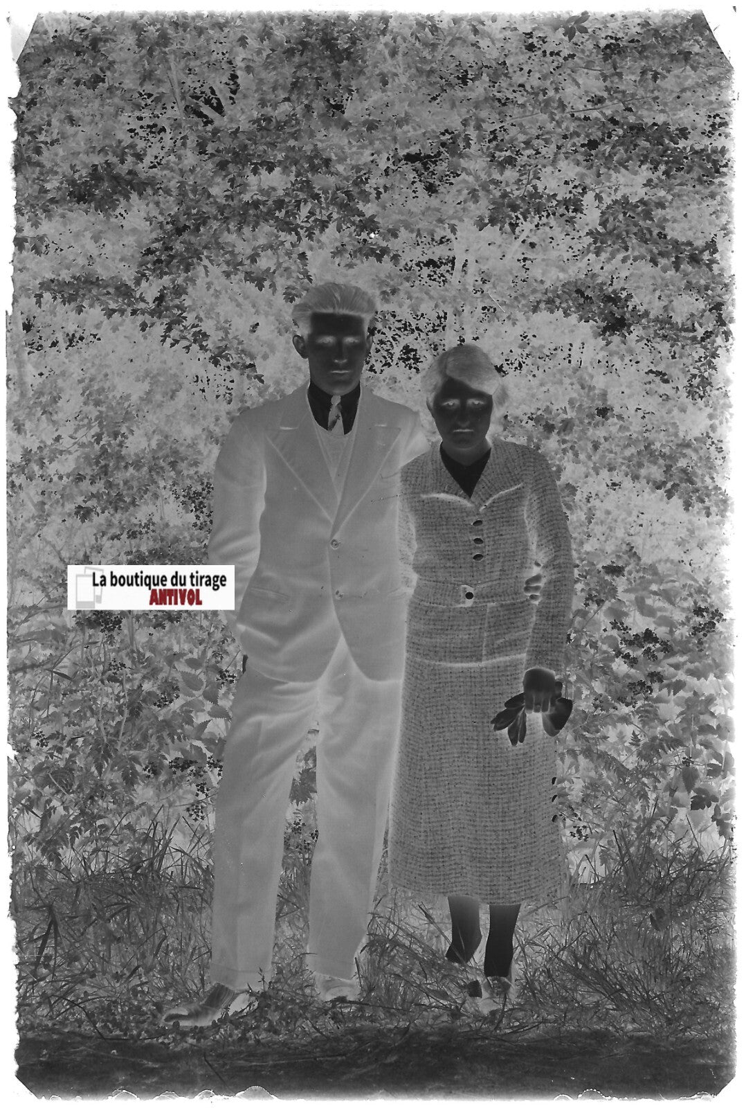 Couple, amour, Plaque verre photo ancienne, négatif noir & blanc 10x15 cm France