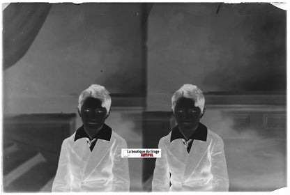 Garçon, portrait, Plaque verre photo ancienne, négatif noir & blanc 10x15 cm