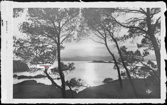 Saint-Raphaël, soleil, Plaque verre photo ancienne, négatif noir & blanc 9x14 cm