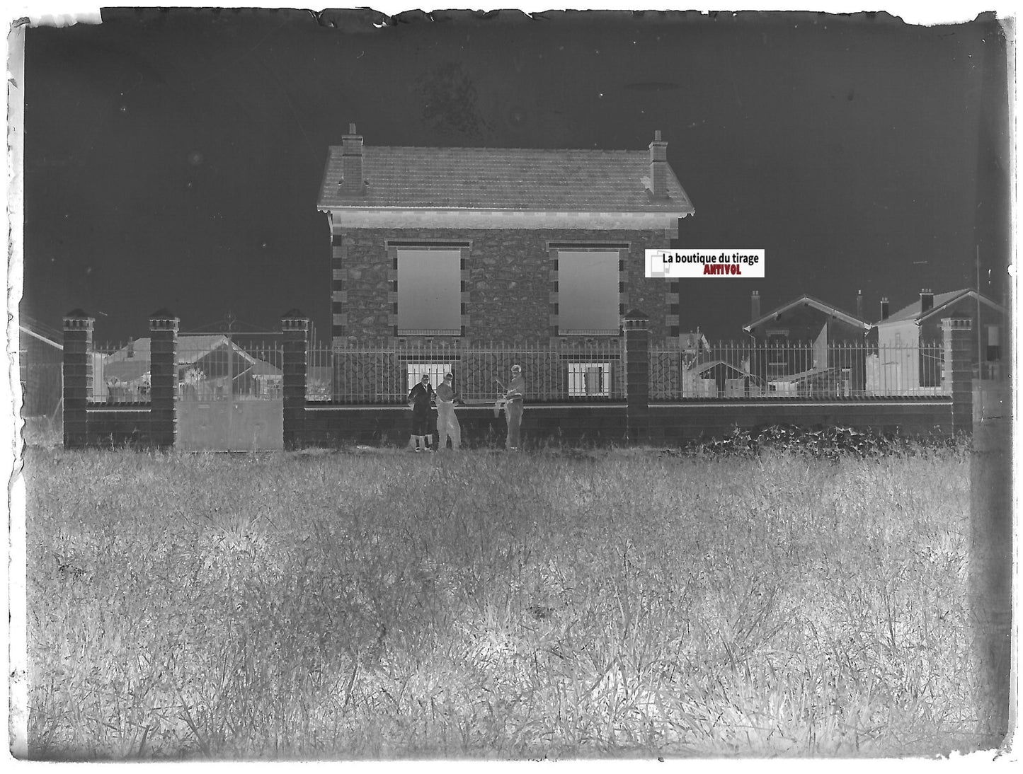 Maison, construction, Plaque verre photo ancienne, négatif noir & blanc 9x12 cm