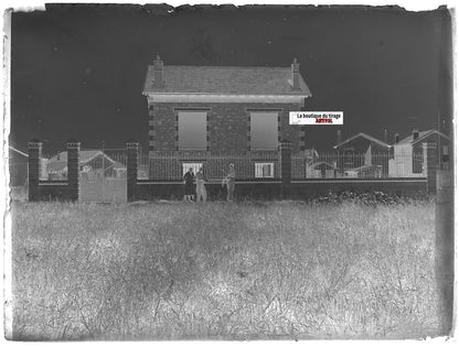 Maison, construction, Plaque verre photo ancienne, négatif noir & blanc 9x12 cm