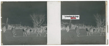 Marché, Maghreb, Plaque verre stéréoscopie, négatif noir & blanc 4,5x10,7 cm