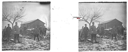 Bouchoir, Pouyat, Plaque verre stéréo, positif ancien noir & blanc 4,5x10,7 cm