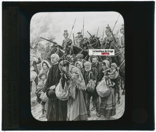 Guerre, soldats allemands, dessin, plaque verre, noir & blanc, positif 8,5x10 cm