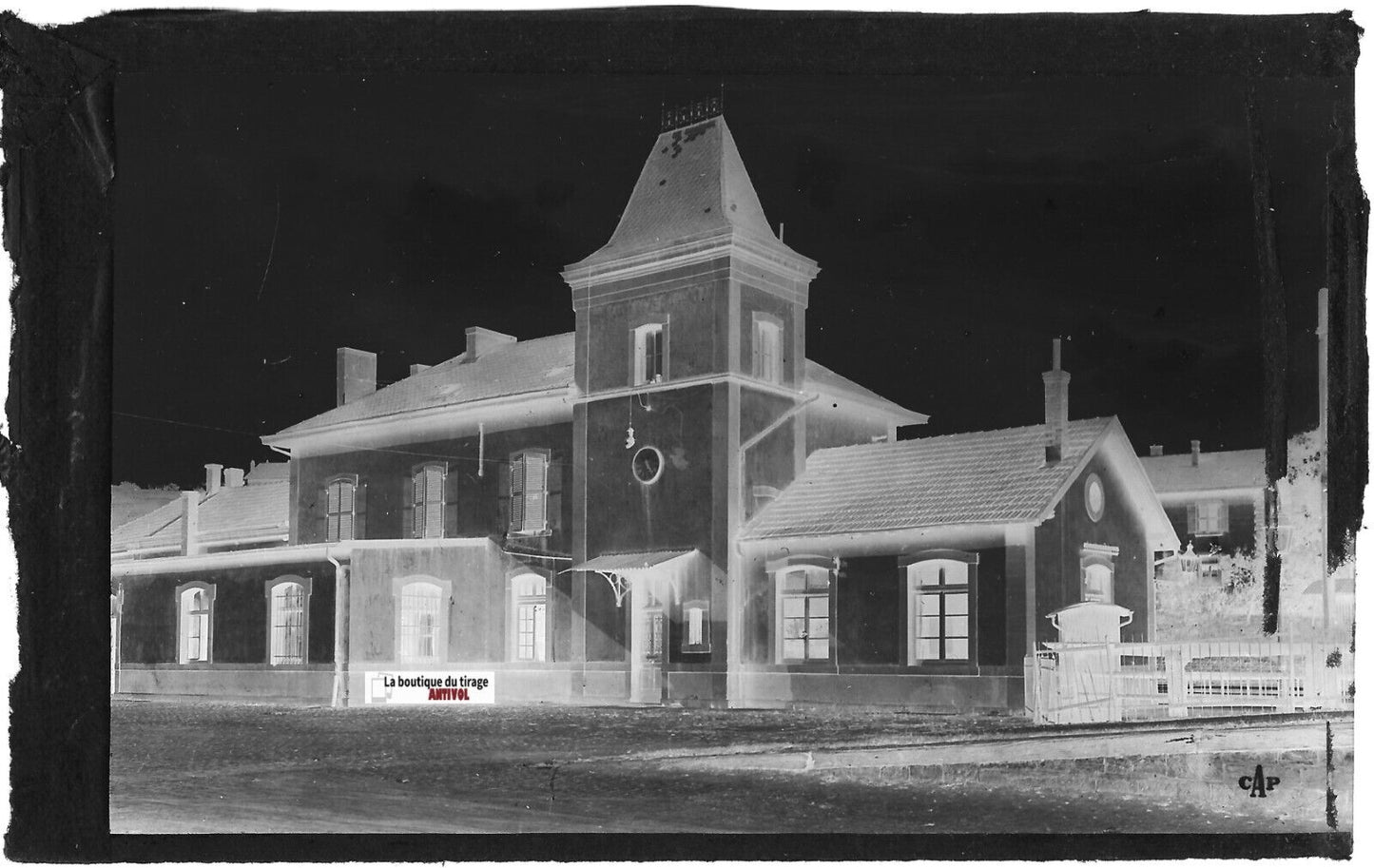 Hayange, gare SNCF, Plaque verre photo ancienne, négatif noir & blanc 9x14 cm