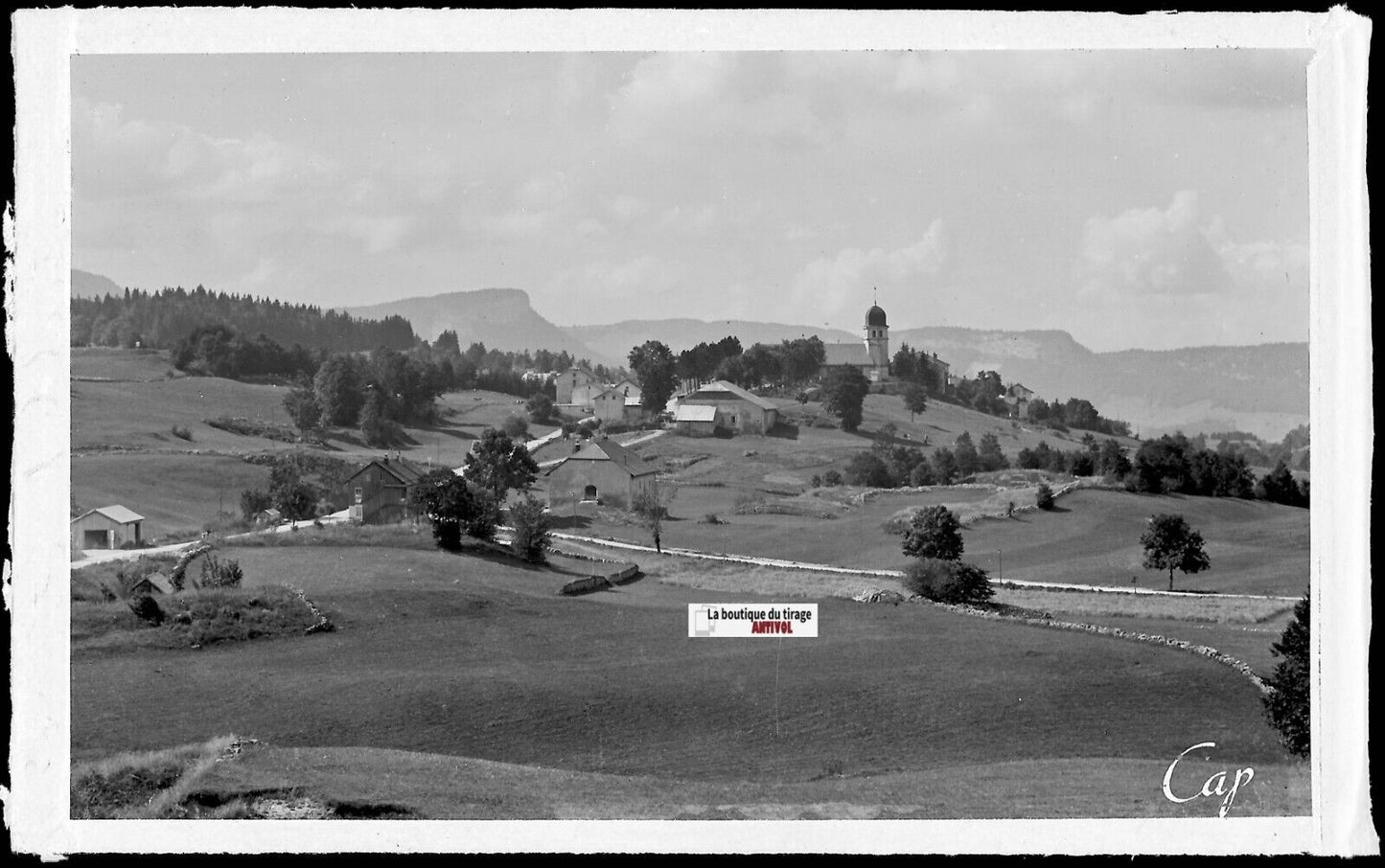 Plaque verre photo ancienne, négatif noir & blanc 9x14 cm, Les Rousses, montagne