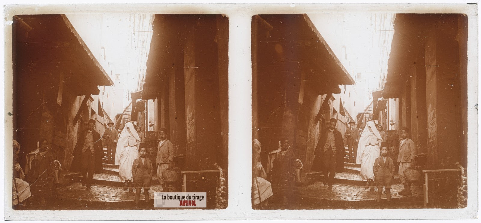 Ruelle de la Casbah, Alger, Algérie, plaque verre photo ancienne stéréo 6x13 cm