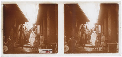 Ruelle de la Casbah, Alger, Algérie, plaque verre photo ancienne stéréo 6x13 cm