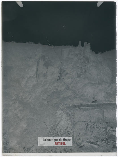 Les Tours de Merle, paysage, plaque verre, photo ancienne, négatif 9x12 cm