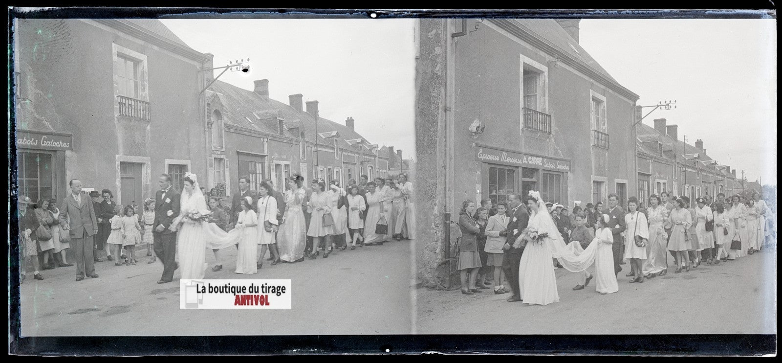 Mariage, village France, plaque verre, photo ancienne, négatif N&B 6x13 cm