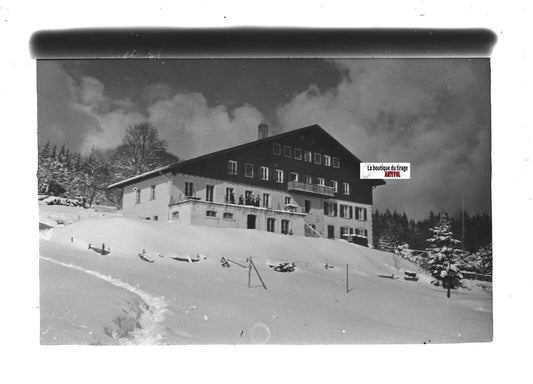 Plaque verre photo positif noir et blanc 13x18 cm Chaume des Veaux chalet