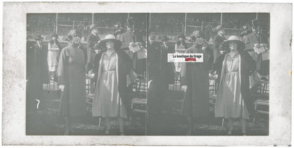 Scène de vie, Longchamp, Paris, plaque verre stéréoscopique, positif 8,5x17 cm