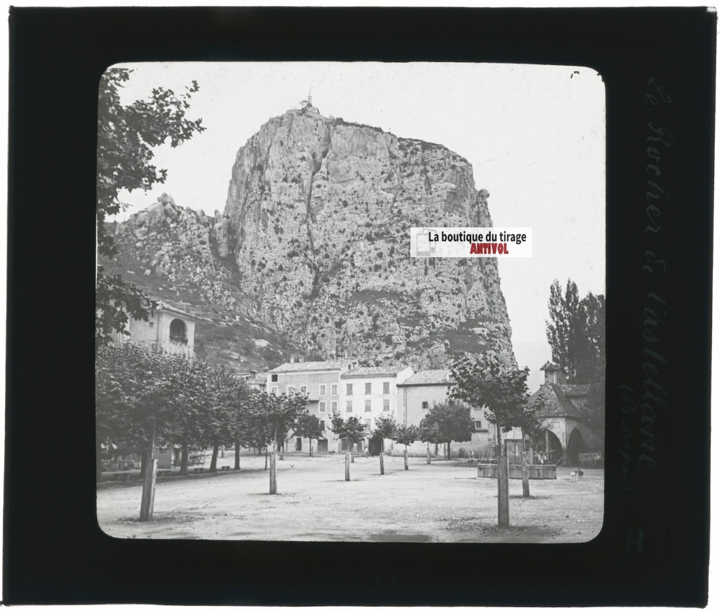 Le rocher de Castellane, photo ancienne plaque de verre, positif 8,5x10 cm