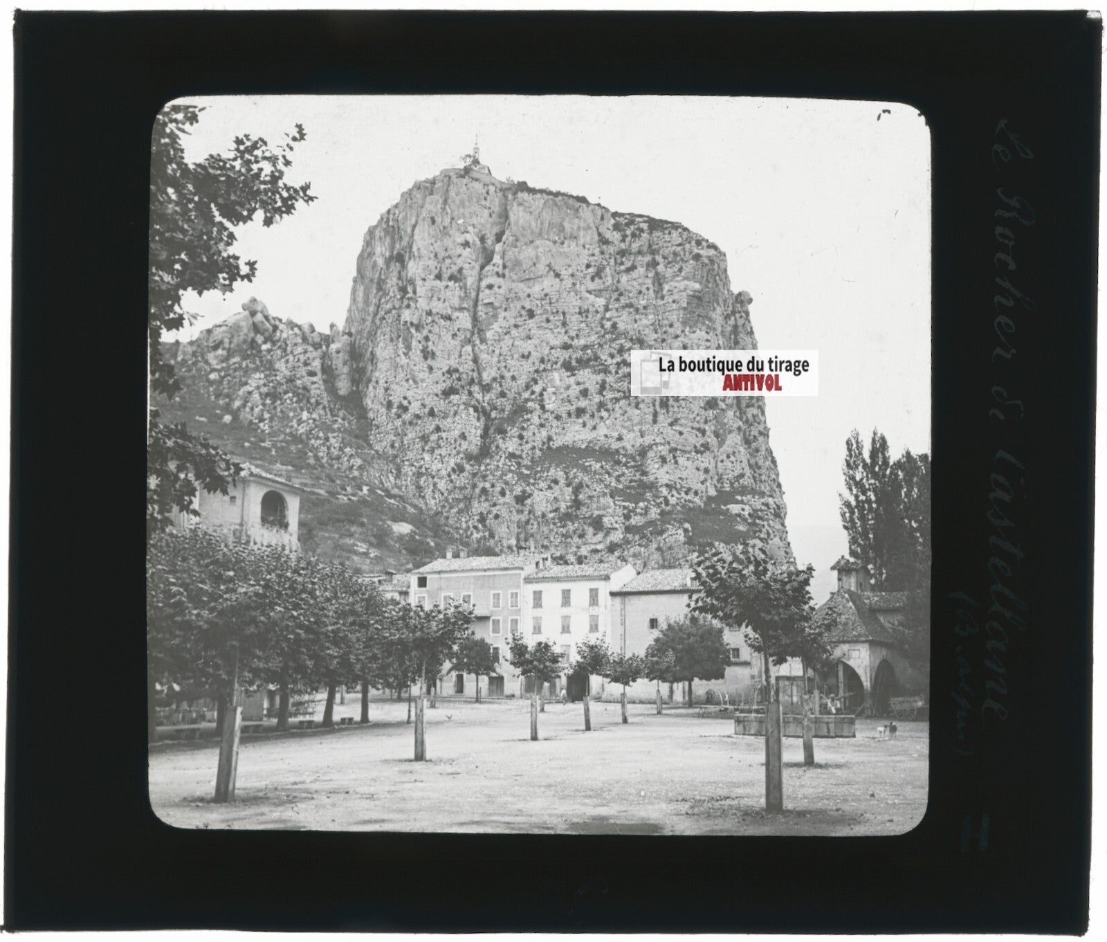 Le rocher de Castellane, photo ancienne plaque de verre, positif 8,5x10 cm