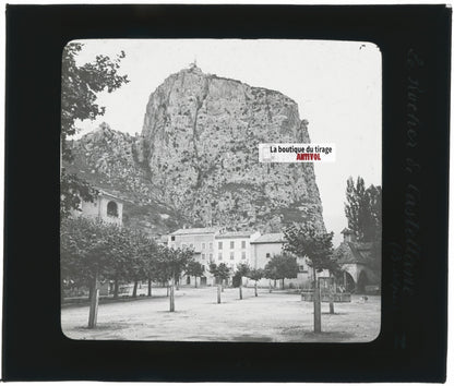 Le rocher de Castellane, photo ancienne plaque de verre, positif 8,5x10 cm